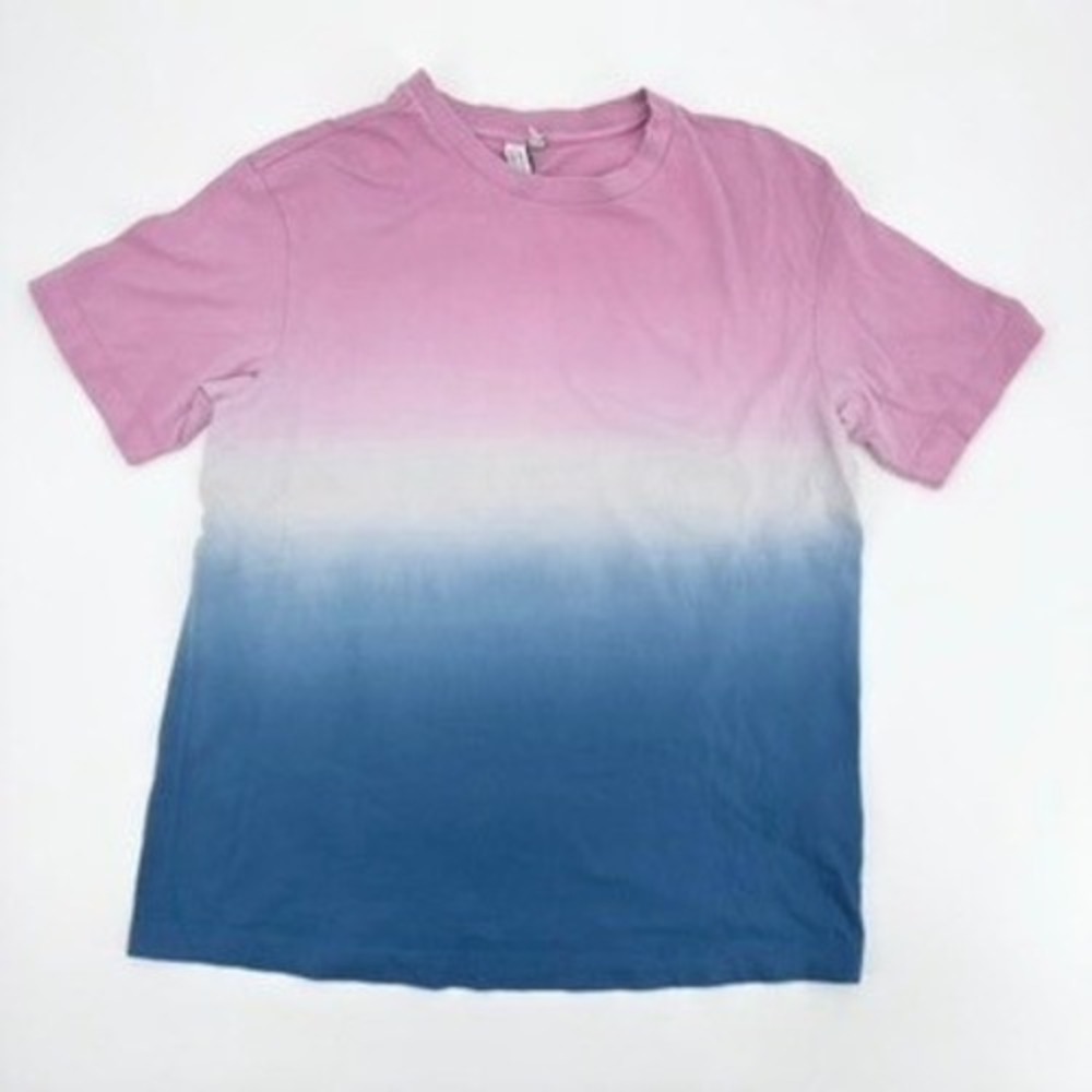 & Other Stories Paris Atelier Womens XS Ombre Dip Dye Pink Blue Cotton T-Shirt